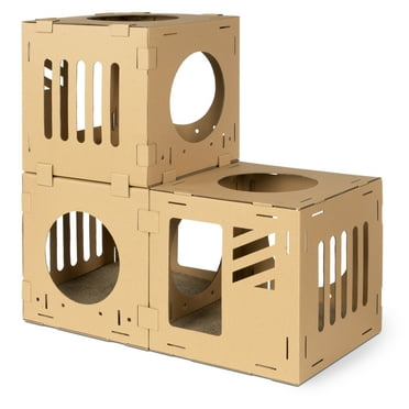 Navaris Modular Cardboard Cat House - DIY Corrugated Cardboard Configurable Play Tower Condo for Small Cats, Kittens, Rabbits - 3 Cubes