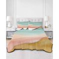 thumbnail image 2 of Quilts Full Size Bedding Set, Teal Pink Yellow Ombre Lightweight Quilted Comforter, Summer Beach Coastal Gradient Soft Reversible Bedspread Coverlet with Pillow Covers for All Season, 78" x 90", 2 of 7