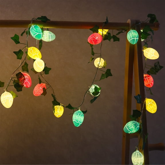 SHENGXINY Easter Garland with Lights,Led Easter Lanterns String,Cracked Eggs & Leaf Vines,Glowing Holiday Decor Multicolor 118.11in