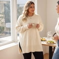thumbnail image 3 of Agnes Orinda Women's Plus Size Sweater Crew Neck Long Sleeves Side Slits Knit Pullover Oversized Sweaters 1X Apricot, 3 of 9
