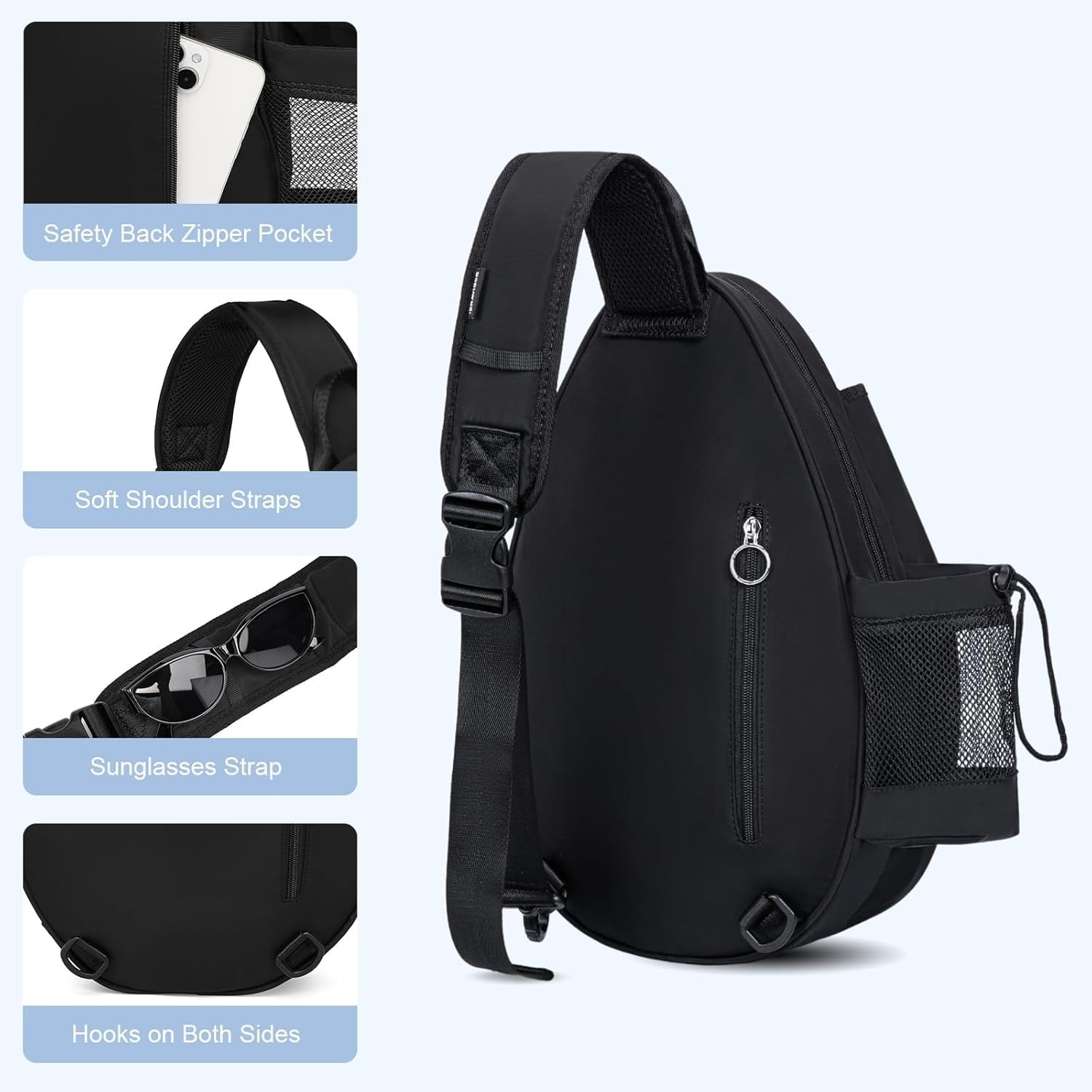 Quilted Tennis Backpack for 2 Rackets, Slim & Lightweight Waterproof Sling Bag for Tennis, Pickleball, Padel, Crossbody Sport Bag for Men & Women