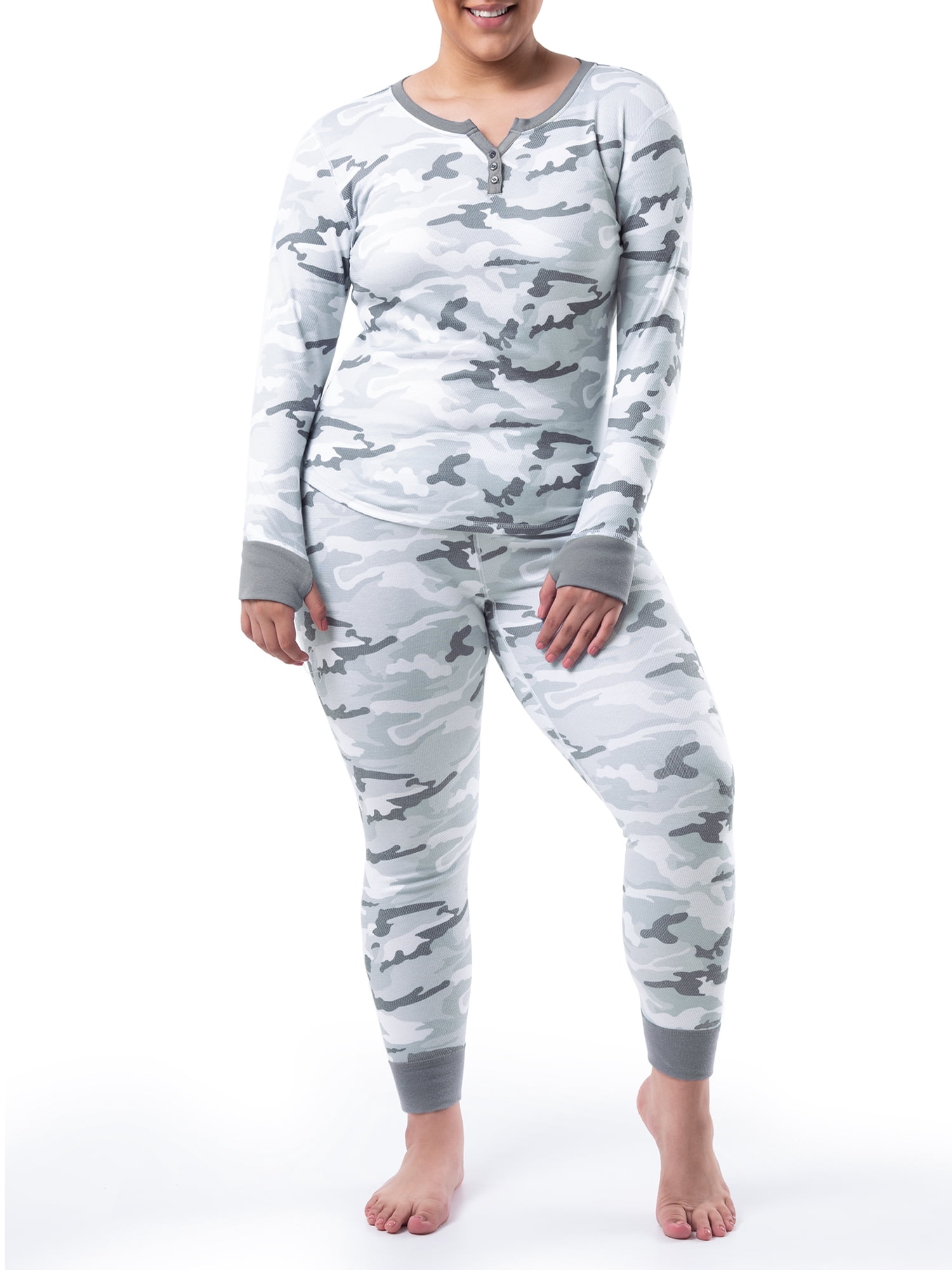 Fruit of the Loom Women's and Women's Plus Thermal Henley Top & Bottom Set