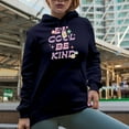 thumbnail image 2 of Retro Be Cool, Be Kind Art, Merch Gift, Navy Blue Hooded Sweatshirt or Hoodie, Small, 2 of 5