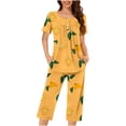 thumbnail image 2 of CAZOFW Pajamas for Women,2 Piece Short Sleeve Top,Capri Pant,Loose Soft Home Lounge Sleepwear Sizes S-3X, 2 of 6