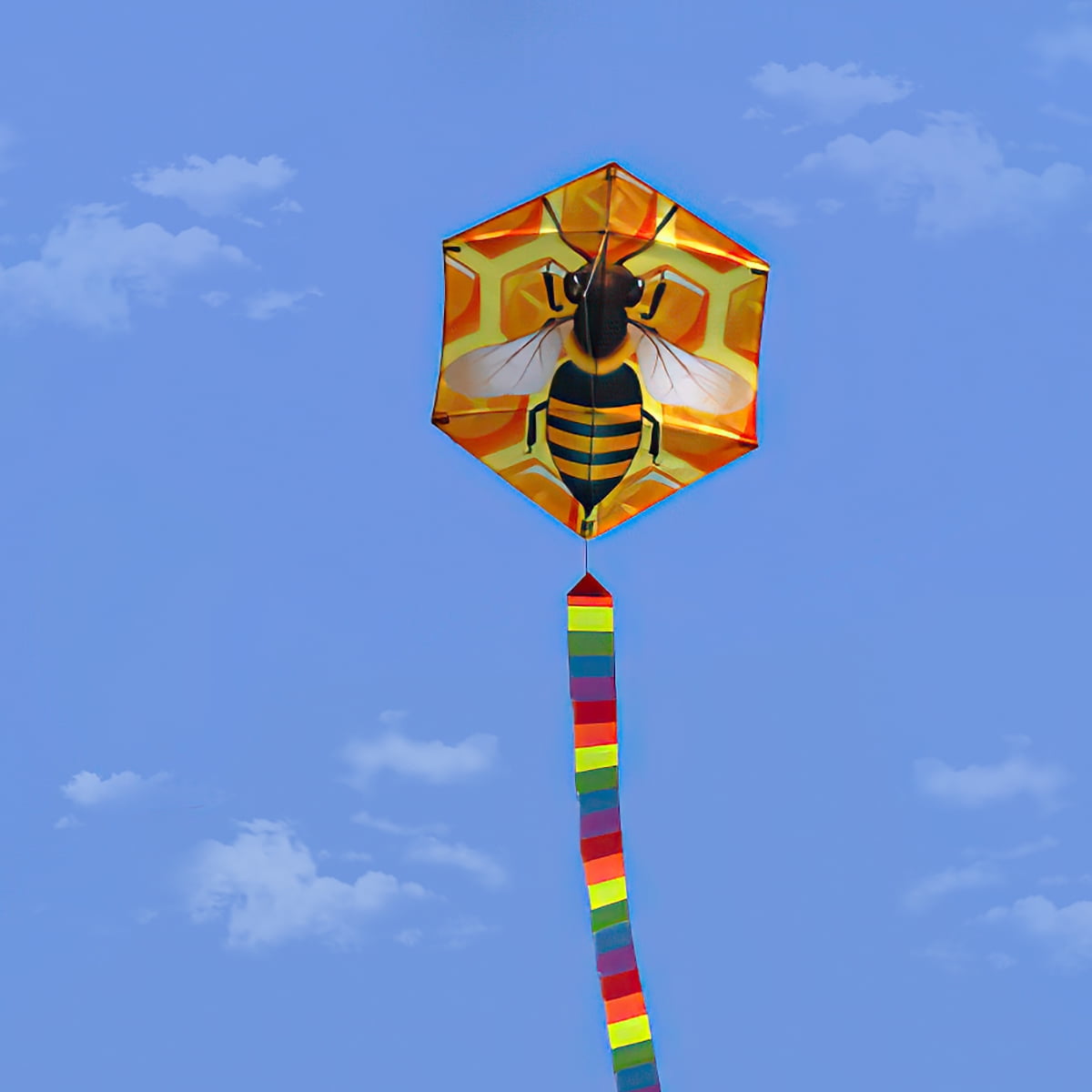 Kepooman Cartoon Bee-Print Kite with Long Colorful Tail, Single Line Kite Flying for Adulte Kids Kepooman Cartoon Bee-Print Kite with Long Colorful Tail, Single Line Kite Flying for Adulte Kids