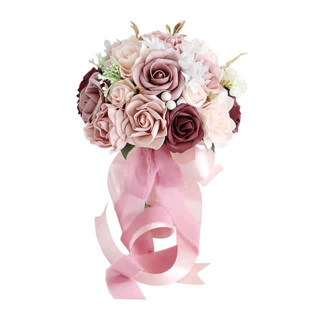 Ramo de rosas para boda, flores artificiales, decoración, flores de seda, ramo de novia creativo, ramo de novia para fiesta del Día de la Madre borgoña