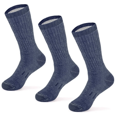 Core 3 Pair Pack - MERIWOOL Merino Wool Blend Hiking and Trekking Crew Socks Pack of 3 Pairs – Large Blue