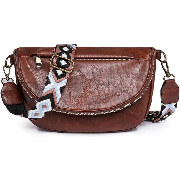 Leather Fanny Pack Crossbody Sling Bags for Women Vintage Shoulder Chest Bag with Guitar Strap Designer Waist Belt Bag