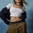 thumbnail image 2 of Women‘s Spring Solid Color Long Sleeve Square Neck Slim T-shirt, 2 of 7