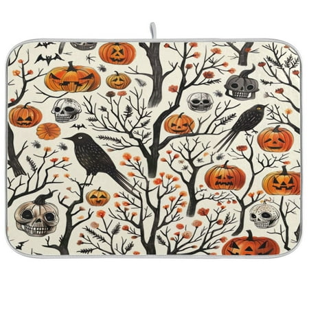 

Kitchen Drying Mat 18x24In Drying Dish Mat Dish Drying Mats Kitchen Countertop Multi-Function Drain Drying Mat Kitchen Table Halloween Pumpkin