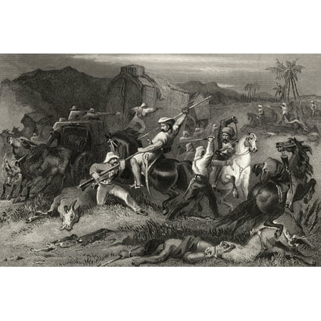 Night Sortie And Attack On Baggage Waggons From The History Of The Indian Mutiny Published 1858 Stretched Canvas - Ken Welsh  Design Pics (18 x