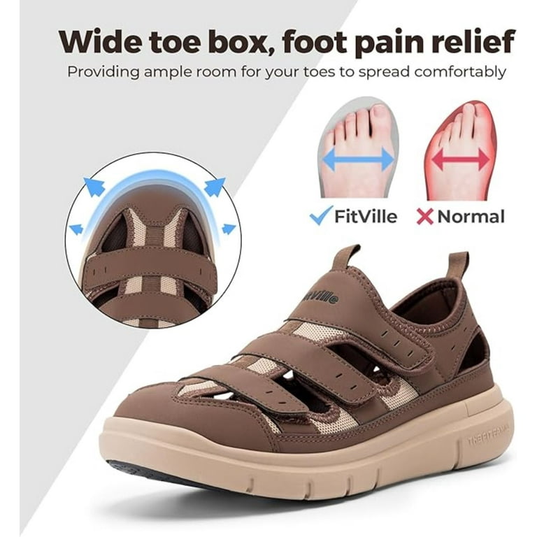 FitVille MARCA Diabetic Sandals for Men Extra Wide Brown Mesh Size 9 Wide FitVille MARCA Diabetic Sandals for Men Extra Wide Brown  main image 2