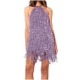 thumbnail image 2 of Meichang Robes à Franges à Encolure Licou pour Femmes Sans Manches Robes de Soirée Scintillantes Robes Mini Tendance Coupe Ajustée Bal Cocktail Robes de Soirée Formelles Robes à Franges, 2 of 9
