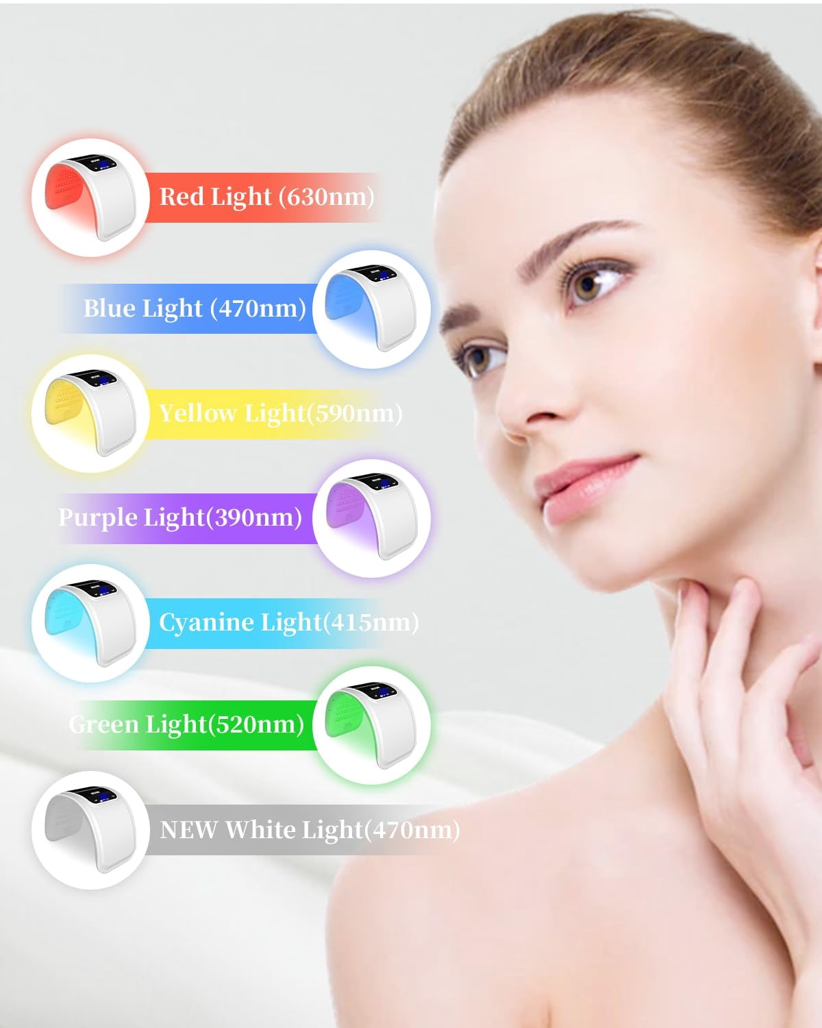 Aorsher LED Light Therapy for Face, 7 Colors Red-Light-Therapy-Mask, Facial LED Light Therapy Tool Skin Care Equipment at Home, Facial Neck Body Hand Beauty Mask
