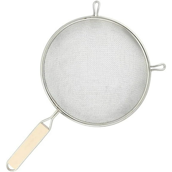 TrueCraftware – 6" Single Medium Mesh Strainer, Stainless Steel with 6-1/2" Flat Wooden Handle