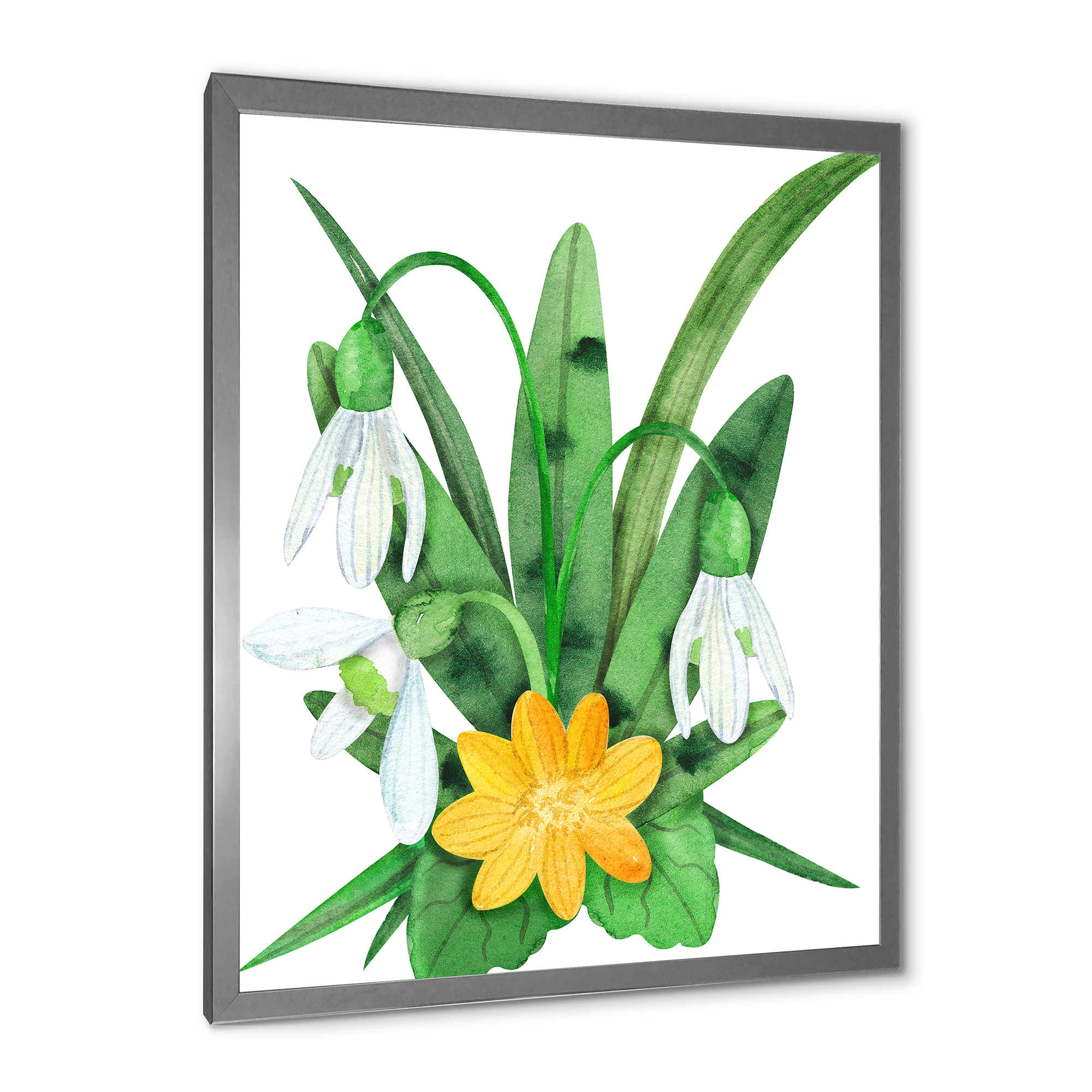 Designart 'Snowdrops and Yellow Erantis VIntage Flowers' Traditional Framed Art Print