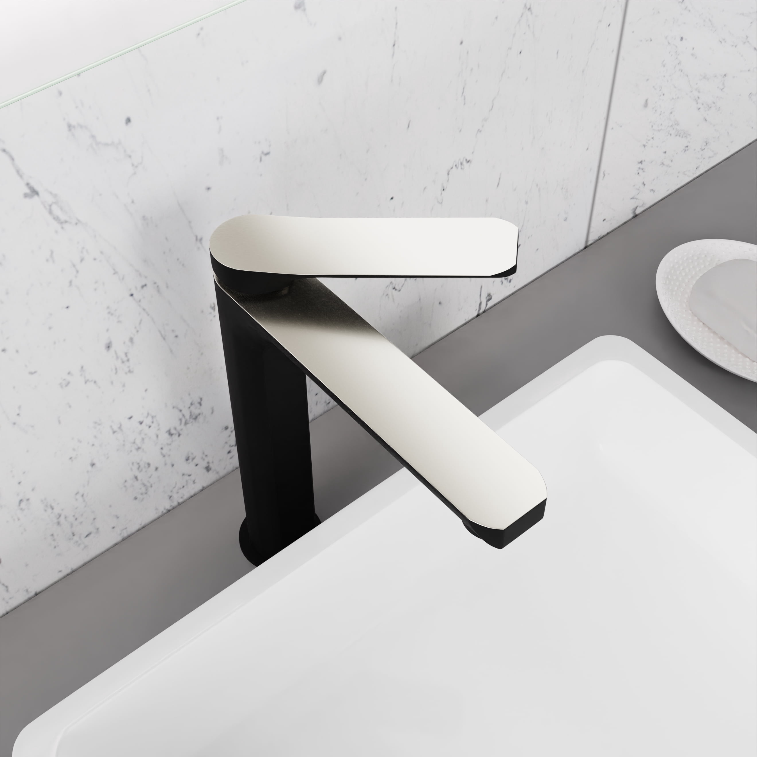 ANZZI Single Handle Single Hole Bathroom Vessel Sink Faucet With Pop-up Drain in Matte Black & Brushed Nickel
