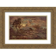 Theodore Rousseau 2x Matted 24x18 Gold Ornate Framed Art Print 'Sunset at Arbonne'
