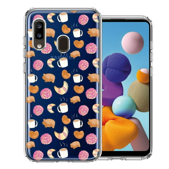 MUNDAZE for Samsung Galaxy A20 Mexican Pan Dulce Cafecito Coffee Concha Polka Dots Double Layer Phone Case Cover