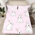 thumbnail image 2 of Homewish Cute Rabbit Twin Sheet Sets,Kawaii Animal Twin Fitted Sheet,Pink White Flat Sheet For Girls Teens,Breathable Home Decor,3pcs, 2 of 7