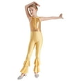 thumbnail image 4 of YIZYIF Girls Full Length Bronzing Gymnastics Unitard Metallic Shiny Sequins Ruffles Hem Dance Leotard Gold 14, 4 of 7