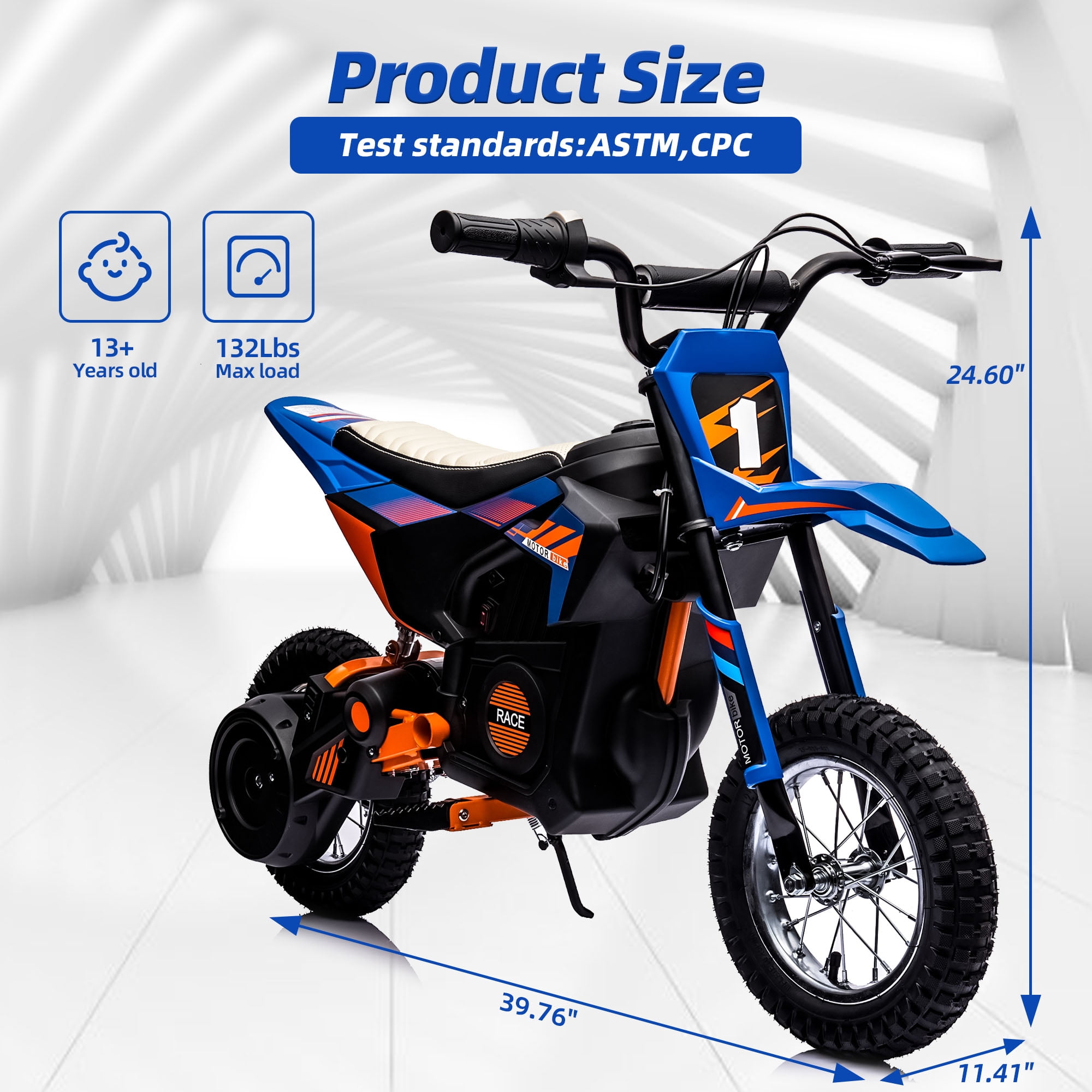 24V Battery Powered Kids Dirt Bike, 250W Electric Motorized Motorcycle Bike for Boys Girls Aged 8-14, Ride on Motorcycle Toy with Back Wheel Suspension, Blue