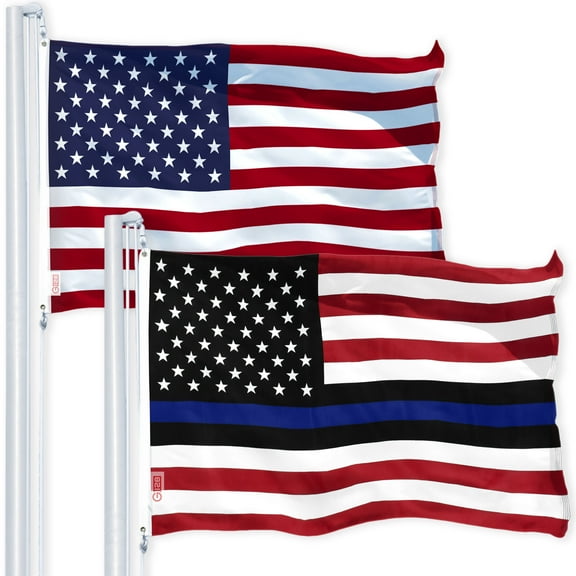 G128 Combo Pack: USA Flag 3x5 ft 150D Polyester & Blue Lives Matter Flag 3x5 ft 150D Polyester - Printed Stars and Stripes