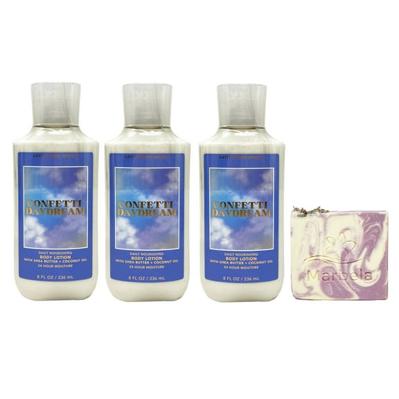 Bath & Body Works Confetti Daydream 3 Pack Body Lotion Bundle with a Lavender Dream Bar Soap - Full Size