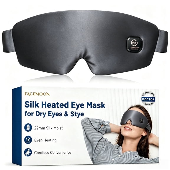 100% Pure Silk Heated Eye Mask for Dry Eyes, Washable Warm Compress Eye Mask for Tired Eyes, Cordless Heating Pad with 3 Heat Settings, Auto Shut-Off, Relaxation Gift for Women and Men