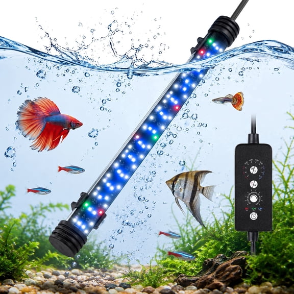 Tawatiler Submersible LED Aquarium Light 12W, 24/7 Mode 8 in Fish Tank Light with 5 Rows Beads, with Timer 9 Colors and Adjustable Brightness, Full Spectrum IP68 Waterproof Light for Fish Tank