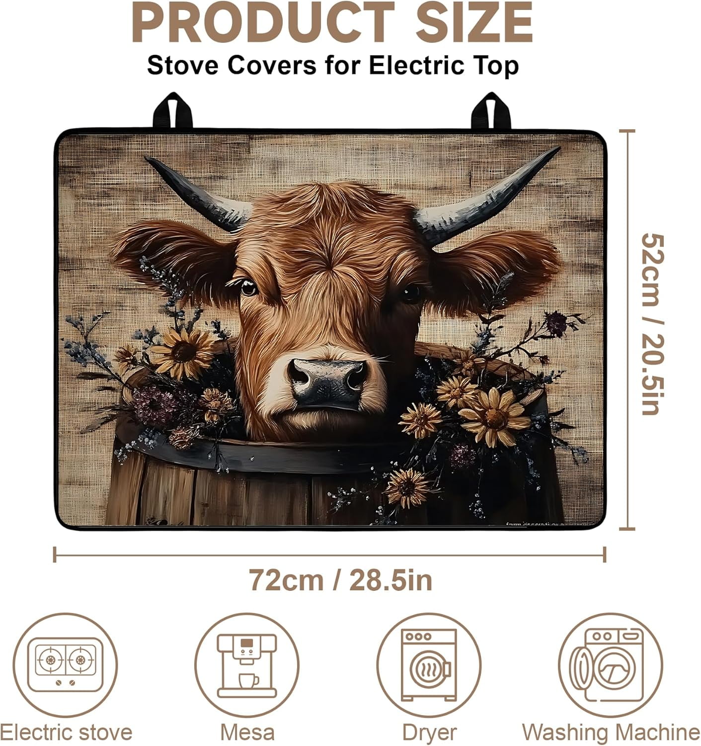 Stove Top Cover for Electric Stoves: All-in-One Heat-Resistant Protector Mat, Non-Slip Kitchen Counter Mat Cow Pattern 28''''x20''''