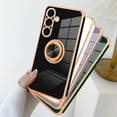 thumbnail image 3 of for Samsung Galaxy S24 Plus Case with 360° Rotation Magnetic Ring Kickstand Holder,Shiny Plating Gold Edge Soft Slim Shockproof +Screen Protector Protective Cover for Women Girls(Green), 3 of 14