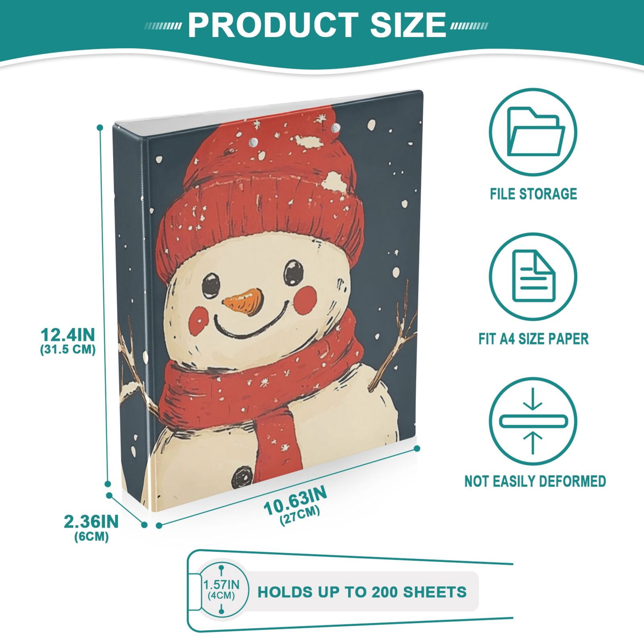 Winter Snowmans 3 Ring Binders 1.5 inch Hardcover File Folders with Interior Pockets A4 Size Organizer for School Office Hospital