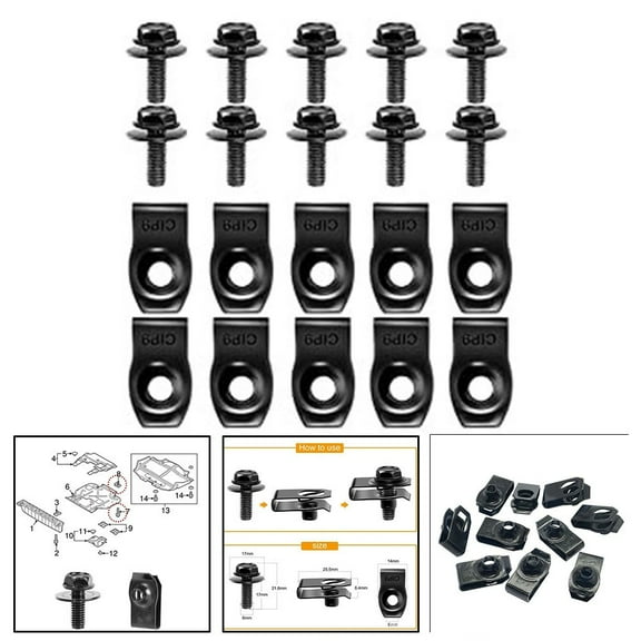 Engine Under Cover Splash Shield Body Bumper Push Clips U-Nuts Clip Kit