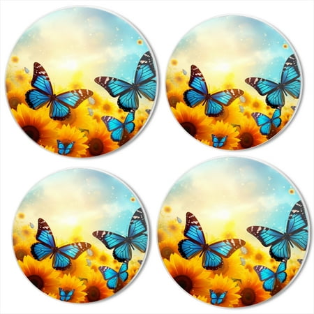 

Bahomeck Electric Stove Burner Covers Set Of 4 Blue Butterflies In Sunflower Field With Blue Sky Metal Gas Stove Burner Covers Protecting Gas Stoves 8 Inch And 10 Inch