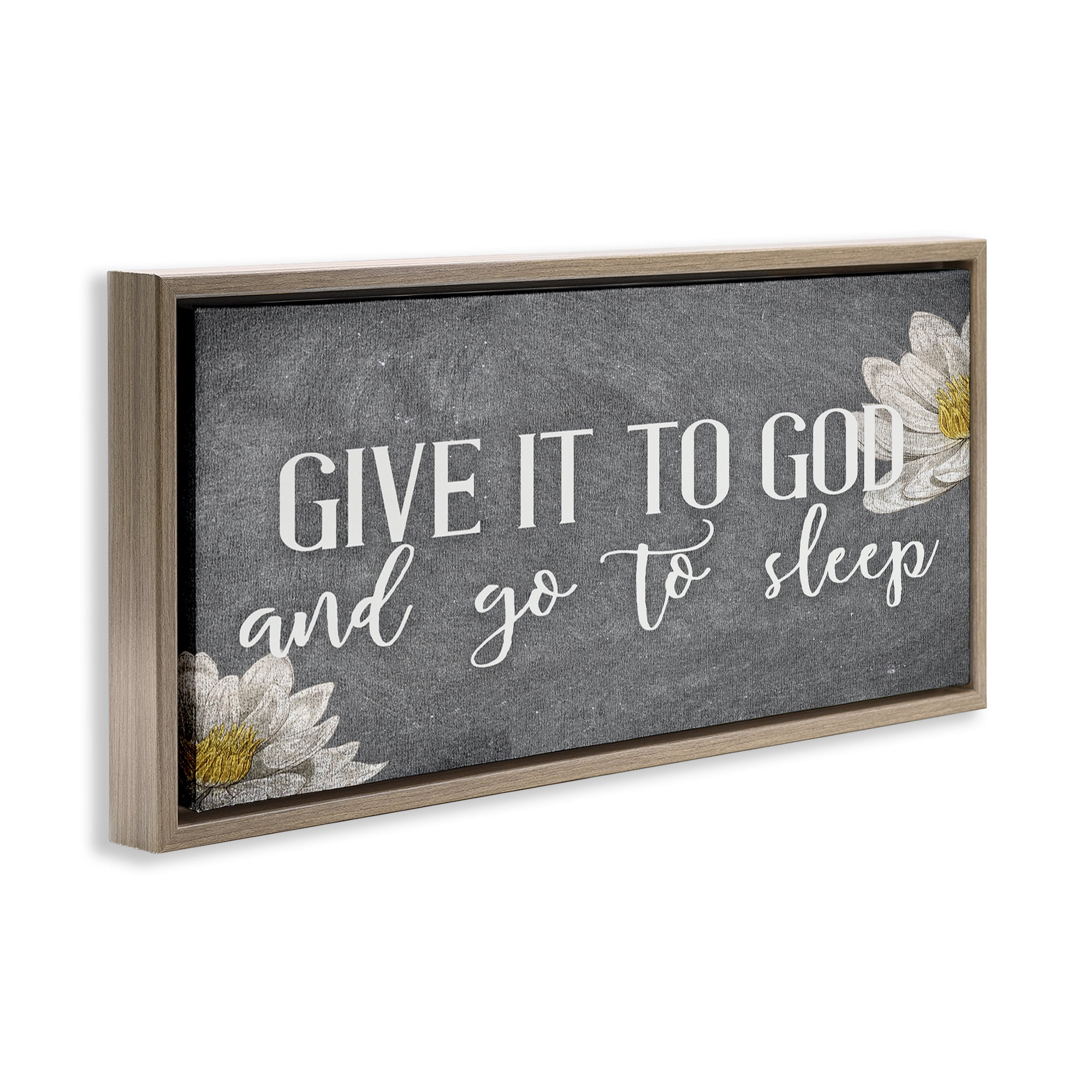 Stupell Industries Give It to God Grey Phrase Botanical & Floral Painting Brown Floater Framed Canvas Art Print Wall Art, 31 x 14