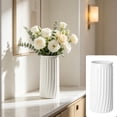 thumbnail image 2 of 8 Inch White Ribbed Glass Flower Vase, Modern Textured Decor Vessel, Elegant Centerpiece Supply for Living Room Dining Table Bathroom Office Wedding Bouquet Display, 2 of 6