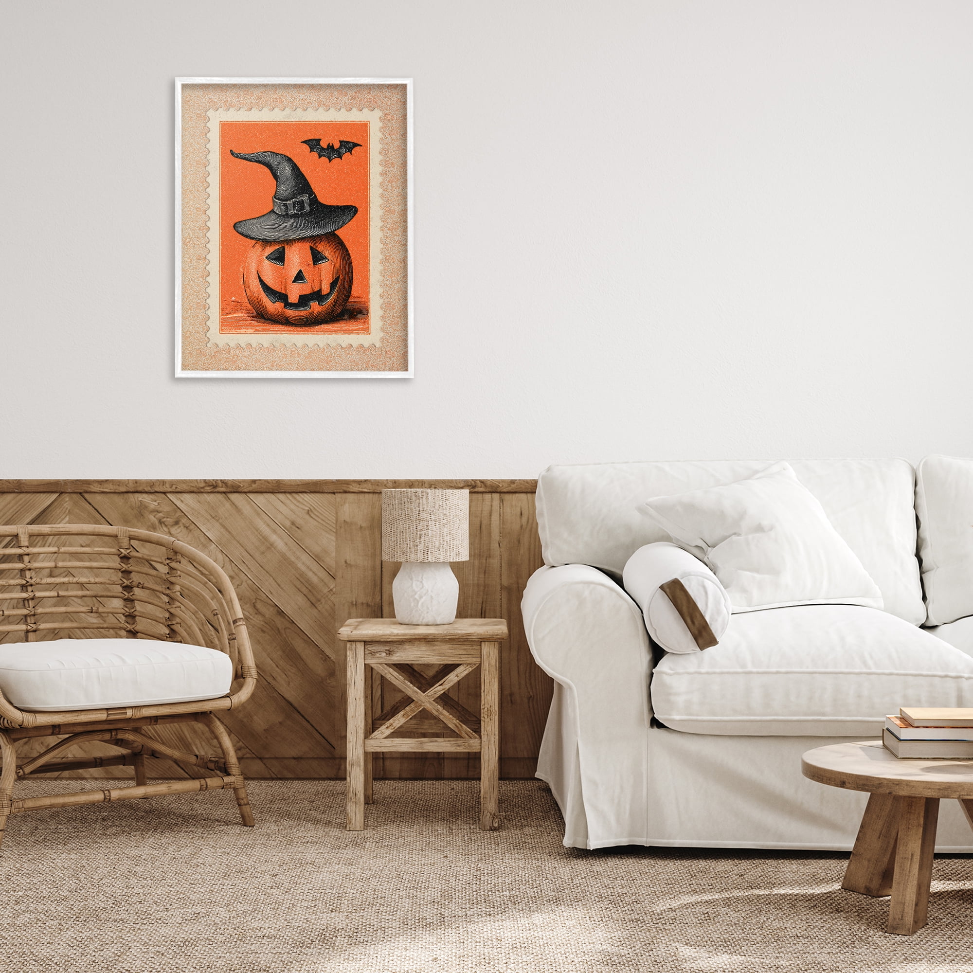Vintage Jack-o-Lantern Stamp White Framed Giclee Art, design by Arlington Prints