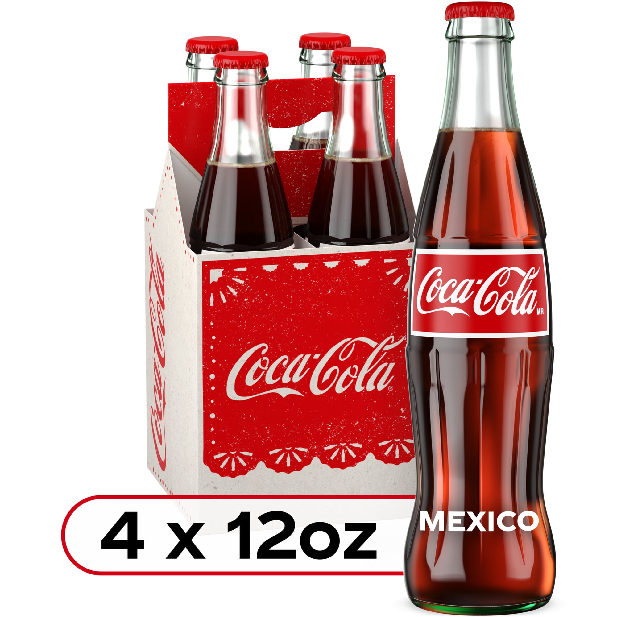 Coca-Cola de Mexico Soda Pop Glass Bottles, 355 mL, 4 Pack