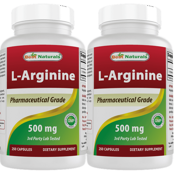 2 Pack Best Naturals L-Arginine 500 mg 250 Capsules