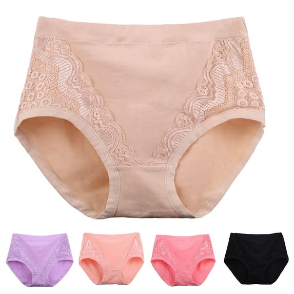 rygai Menstruation Panties Lace High Waist Leak Proof Solid Color Close Fit Plus Size Cotton Crotch Obesity Briefs Middle Aged Panties Underwear for Daily Wear,Black,4XL