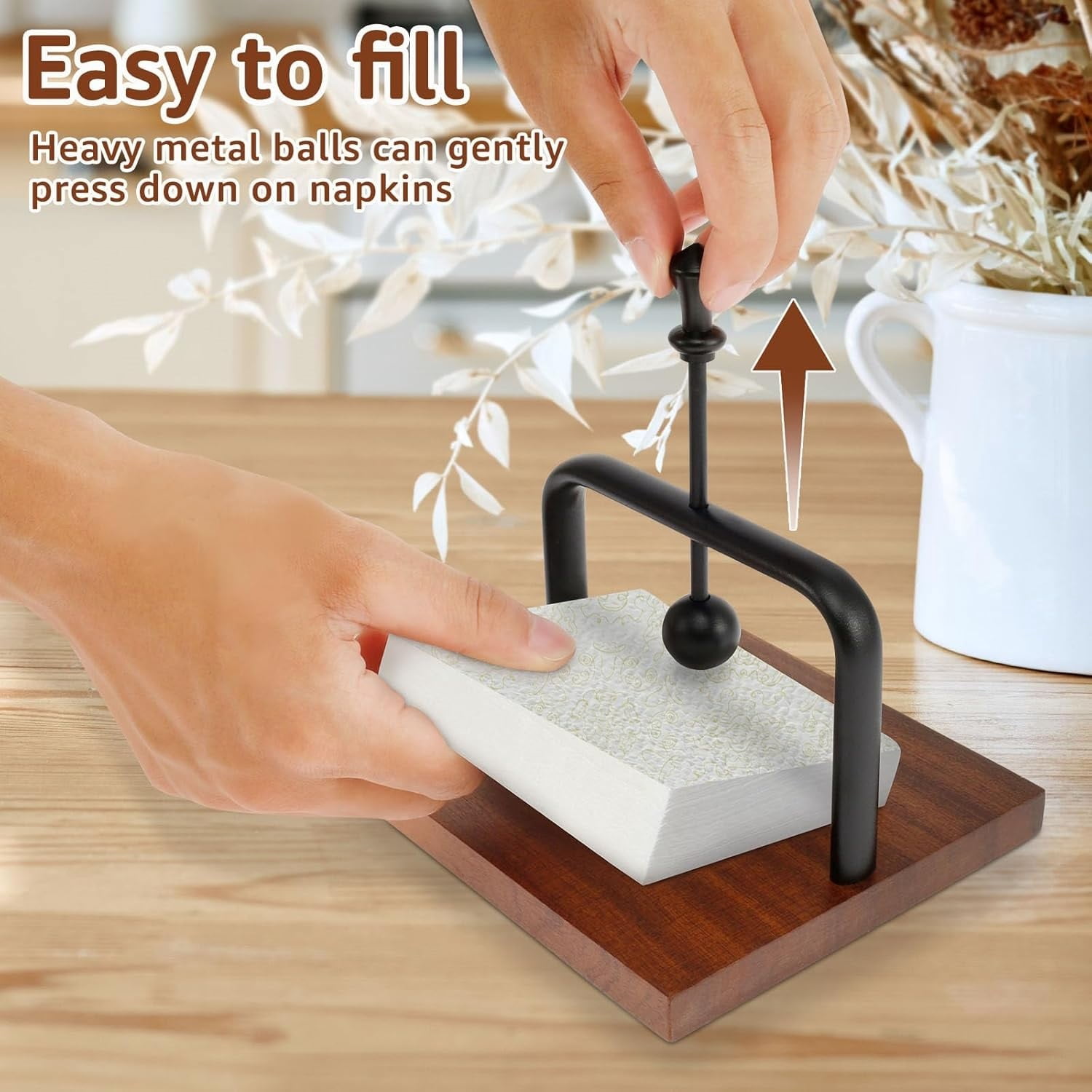 Modern Countertop Paper Towel Holder, Solid Wood Base & Aluminum Alloy Stand, Minimalist Style, for Home, Hotel, Restaurant, KTV