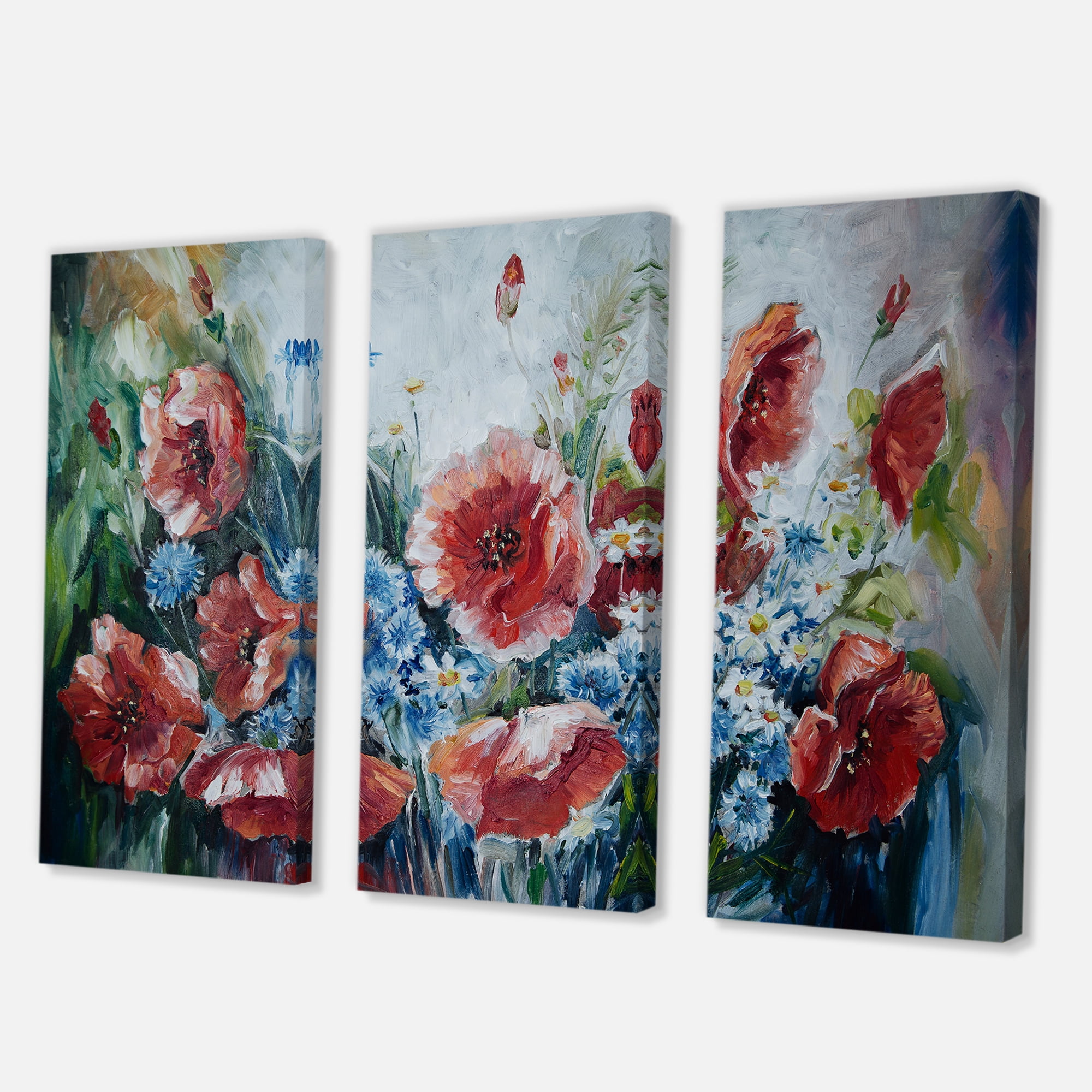 Designart ' Bouquet of Poppies Retro Style ' Traditional Canvas Wall Art Print