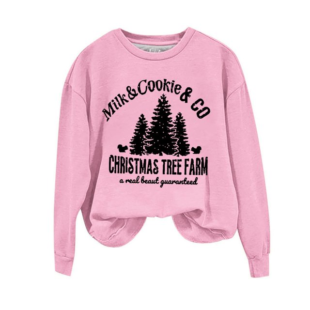 Staron Chandail de Noël pour Femmes, Chandail à Manches Longues pour les Fêtes, Hauts de Noël à Enfiler, Chandail Graphique Amusant avec Arbre de Noël et Ferme, Chandails Décontractés, Col Rond, Hauts Mode, Cadeaux pour Épouse, Noël Unique