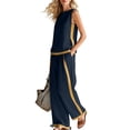thumbnail image 2 of POIUYTR Womens Summer Cotton 2 Piece Sets Casual Crewneck Tank Tops Loose Wide Leg Pants Color Block Outfits, 2 of 6