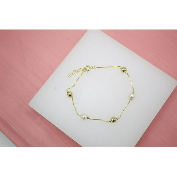 Pear Gold Bead Box Chain Bracelet (I103)