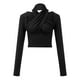 thumbnail image 4 of Top corto cruzado con cuello halter para mujer - Manga larga, diseño cruzado con aberturas, color liso, informal/fiesta (S-XL), 4 of 6