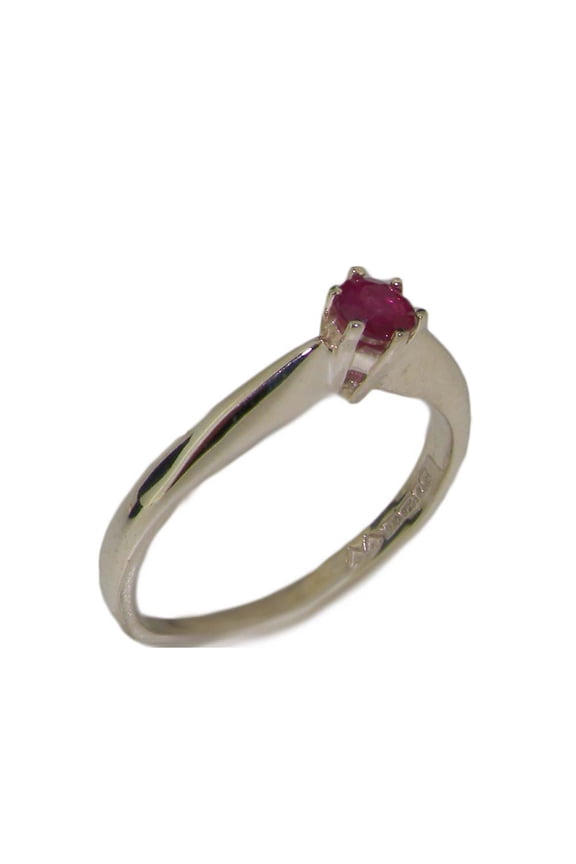 LBG British Made 10k White Gold Natural Ruby Womens Promise Ring - 33 size options - Size 4.75