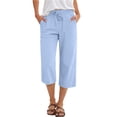 thumbnail image 2 of HKYNLAG Womens Capri Pants Cotton Linen Drawstring Elastic Waisted Casual Cropped Trousers with Pockets Blue L, 2 of 6