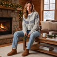thumbnail image 7 of Women's Crew Neck Button Down Cardigan Sweater Fair Isle Snowflake Pattern Soft Knit Color Block Outerwear for Fall Winter, 7 of 7